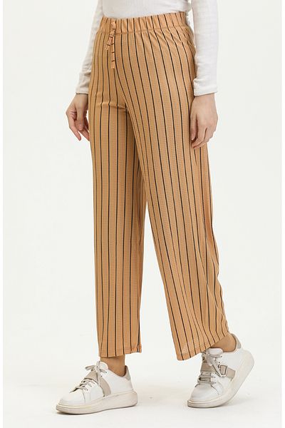 sefamerve Mustard Colored Wide Leg Draped Trousers 8731-02 - Simple Wrap Cut