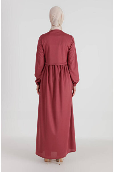 sefamerve Fermuarlı Ferace 0569-11 Gül Kurusu