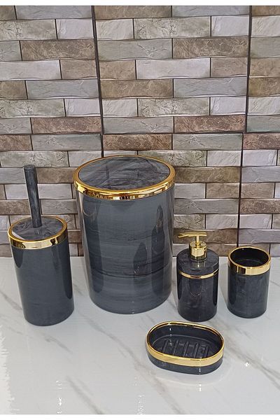 İmera Acrylic Round 5 Piece Marble Pattern Bathroom Set-(HARD PLASTIC)