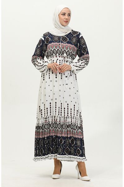 sefamerve Φόρεμα με φύλλο Amelya Viscose Plus Size - Navy Blue White 4588C-01