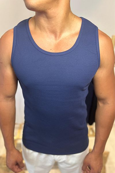 ER RE Navy Blue Halter Neck Ribbed Camisole Men's Undershirt
