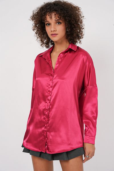 Bigdart 3985 Cămașă oversize din satin - Roșu Claret