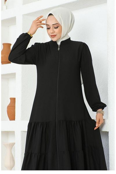 sefamerve Jessica Crepe Ferace 0031-04 - Μαύρη φούστα με κλιμάκωση
