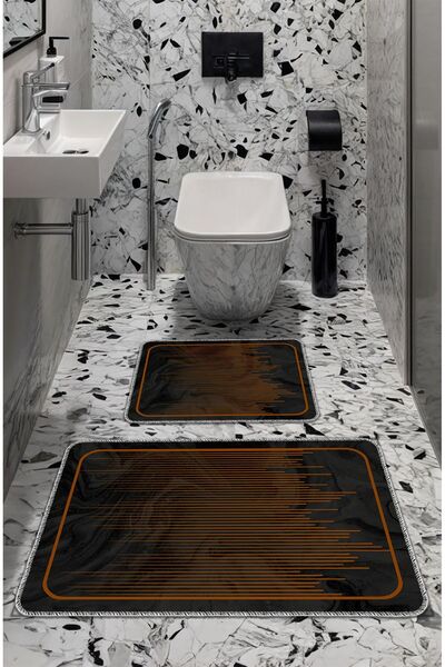 Artızon Orange Decorative Modern Bath Mat - Non-Slip Base, Washable Set Set 5...