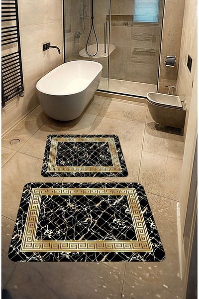 BigArts Home Modern Decorative Non-Slip Based Washable Bath Mat - Gold 50X60-60X90 cm