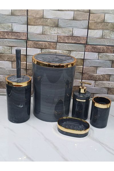 İmera Acrylic Round 5 Piece Marble Pattern Bathroom Set-(HARD PLASTIC)