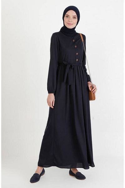 sefamerve Φόρεμα Navy Blue ζωσμένο - 7979-11