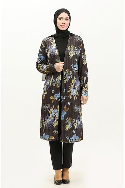 sefamerve Cardigan lung sezonier cu model negru - 8691-01