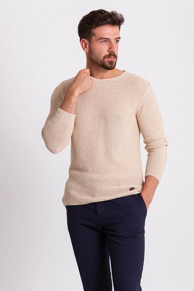 Mcr Lase Slim Fit Crew Neck بأكمام طويلة للرجال تريكو بيج - 11155.18y