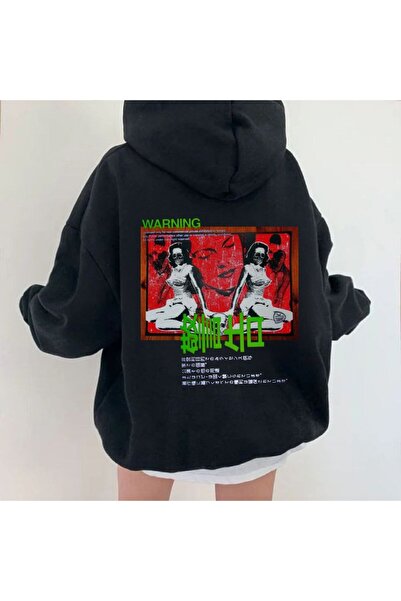 MAYDAY CULTURE Hanorac negru cu glugă, tăiat ușor - Trei fire /produs manechi...