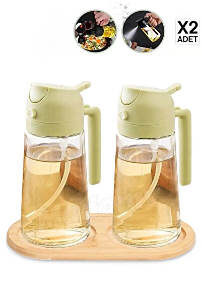 Madamev 2'li Bambu Stantlı Çift Fonksiyonlu Cam Yağdanlık 450ml Sprey Dökme  ...