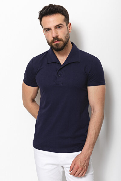 Mcr Ανδρικό μπλουζάκι με σχέδιο Slim Fit με γιακά παπιγιόν, Navy Blue - 36715.22Y