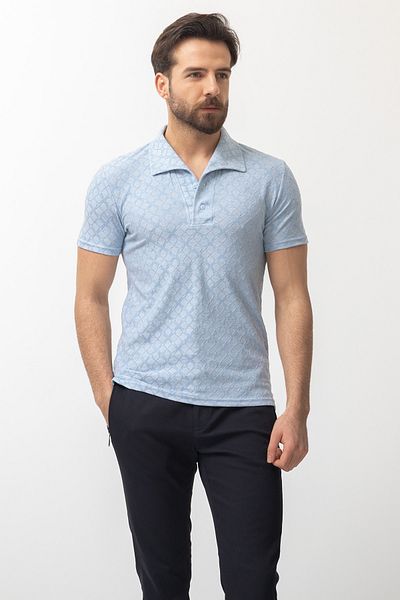 Mcr Patterned Blue Slim Fit Apple Collar Men's T-shirt