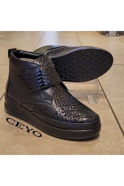 Ceyo Γυναικείες μπότες από γνήσιο δέρμα Full Orthopedic Velcro