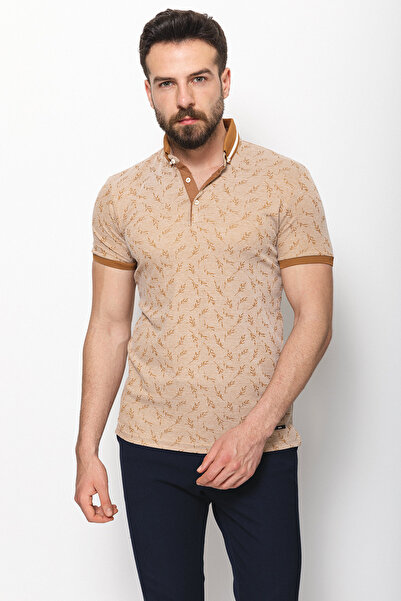 Mcr Floral Patterned Slim Fit Polo Neck Men's T-Shirt Mustard - 36635.21Y