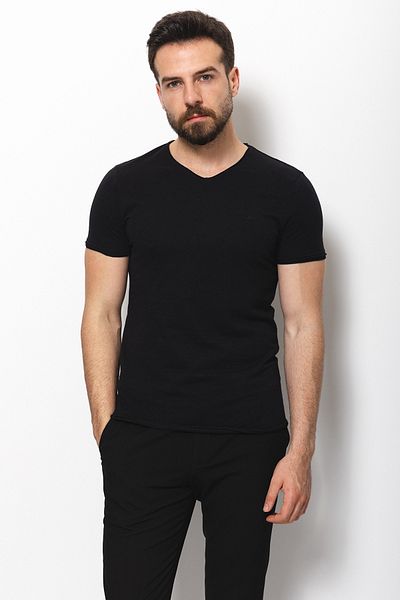 Mcr Patterned Slim Fit V-Neck Basic Men's T-Shirt Black - 36360.17Y