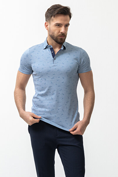 Mcr Ανδρικό μπλουζάκι με λεπτή εφαρμογή με φύλλα, μπλε - 36636.21Y