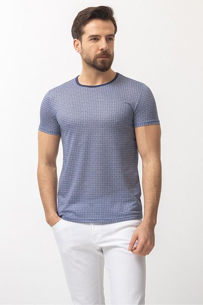 Mcr Patterned Slim Fit Crew Neck Men's T-Shirt Navy Blue - 36701.22Y