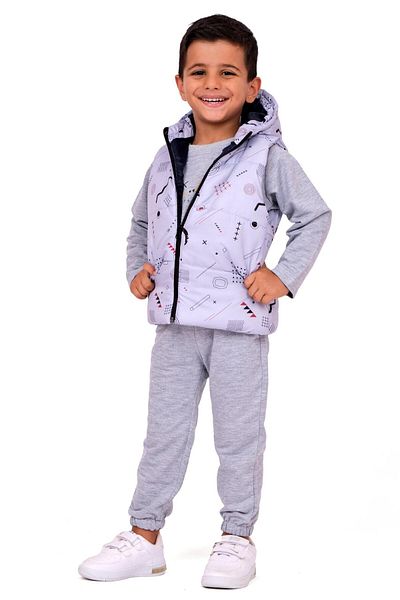TRENDİMİZBİR Baby Boy 3-Piece Set with Hooded Vest - Gray