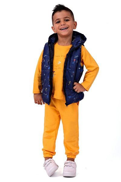 TRENDİMİZBİR Costum dublu pentru băiat cu vestă Pony Ping - Galben/Albastru