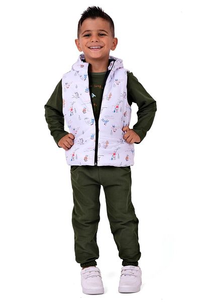 TRENDİMİZBİR Baby Boy Pony Ping Vest Double Suit - White/Khaki