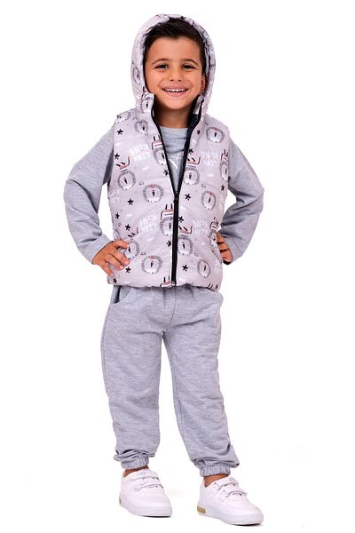 TRENDİMİZBİR Lion King 3-Piece Set for Baby Boy - Gray Hooded Vest
