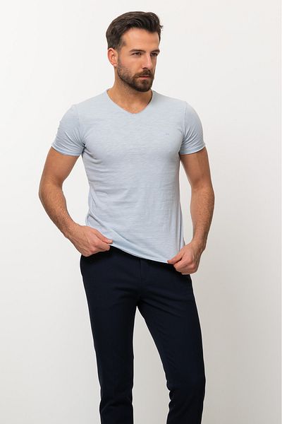 Mcr Patterned Slim Fit V-Neck Basic Men's T-Shirt Blue - 36360.17Y