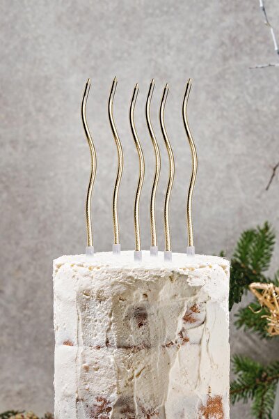 PEKSHOP Pasta Mumu Spiral Gold Renk Mum 6 lı Altın Kıvrık Mum