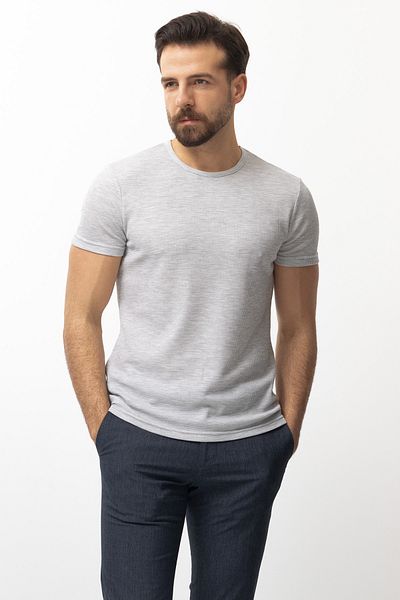Mcr Patterned Slim Fit Crew Neck Basic Men's T-Shirt Light Gray - 36630.21Y
