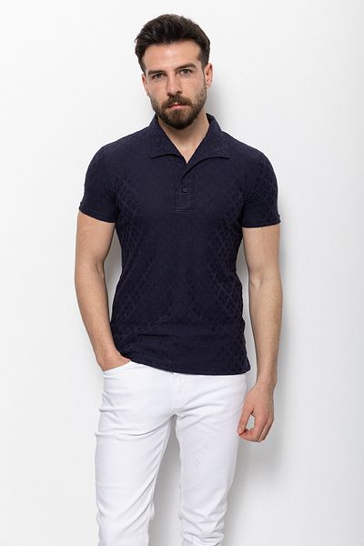 Mcr Patterned Slim Fit Apac Collar Men's T-Shirt Navy Blue - 36697.22Y