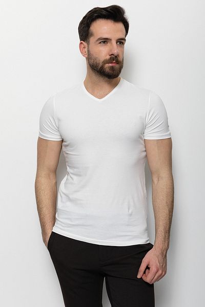 Mcr Plain Super Slim Fit V-Neck Basic Men's T-Shirt Ecru - 36361.17Y