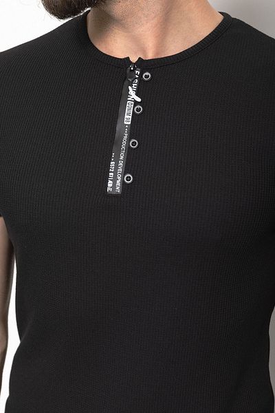 Mcr Patterned Black Slim Fit Zippered Crew Neck Men's T-shirt