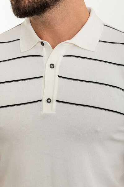Mcr Смугаста футболка Slim Fit з поло-коміром для чоловіків, екрю - 11477.24Y