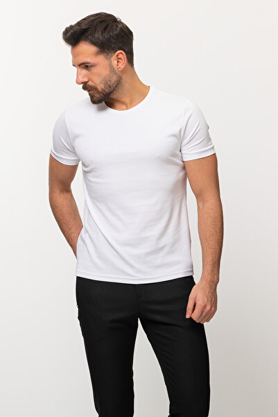 Mcr Ανδρικό μπλουζάκι Duz Slim Fit Crew Neck Basic Λευκό - 36690.22Y