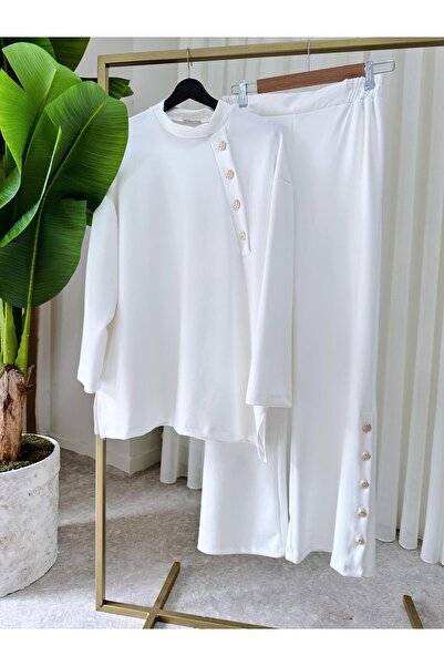 ASEL FASHİON Premium Button Modal Set Ecru