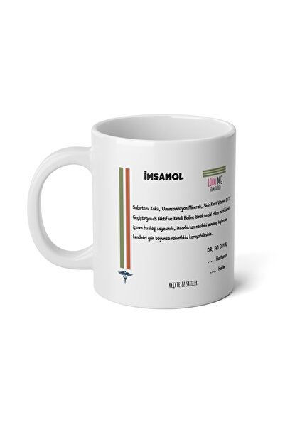 IVART Kişiye Özel İnsanol İlaç  Tasarım Baskılı Premium Beyaz Porselen Kupa B...