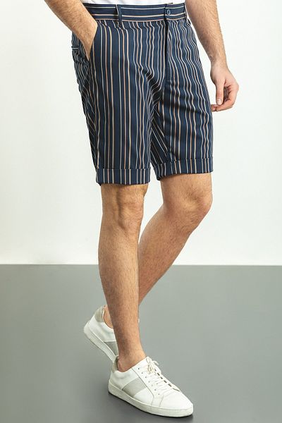 Mcr Striped Super Slim Fit Men's Shorts Navy Blue-Camel - 18100.23Y