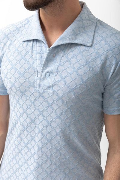 Mcr Patterned Blue Slim Fit Apple Collar Men's T-shirt