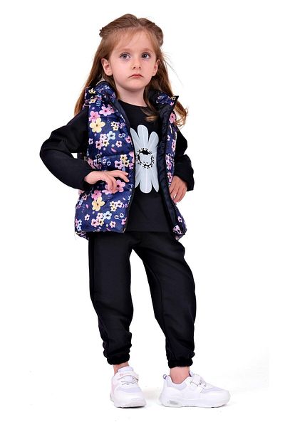 TRENDİMİZBİR Baby Girl Floral Patterned 3-Piece Set - Black