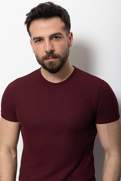 Mcr Patterned Slim Fit Crew Neck Basic Men's T-Shirt Claret Red - 36630.21Y