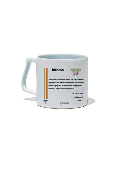 IVART Kişiye Özel İnsanol İlaç  Tasarım Baskılı Premium Beyaz Porselen Kupa B...