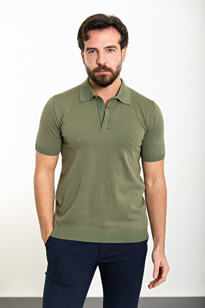 Mcr Прямий Slim Fit Поло з коміром Чоловічий трикотажний футболка Хакі - 11488.24Y