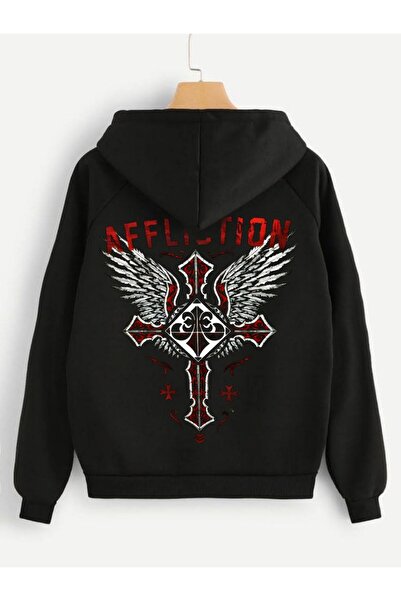 MAYDAY CULTURE Hanorac cu glugă negru Affliction - Ușor, cu o formă largi, tr...