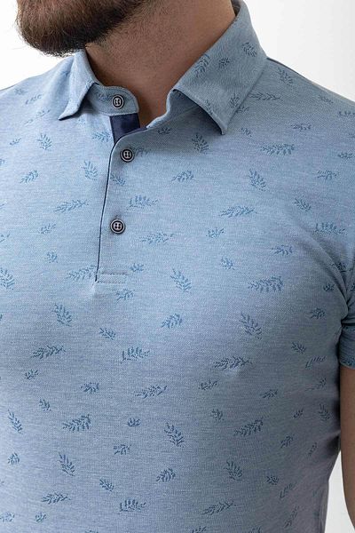 Mcr Leaf Patterned Slim Fit Polo Neck Men's T-Shirt Blue - 36636.21Y