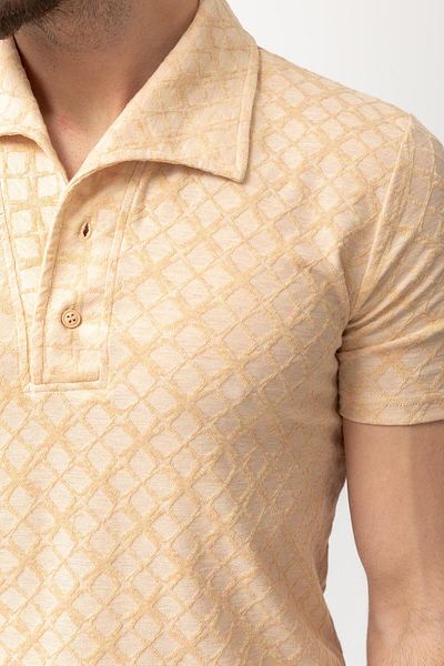 Mcr Patterned Slim Fit Apac Collar Men's T-Shirt Beige - 36697.22Y