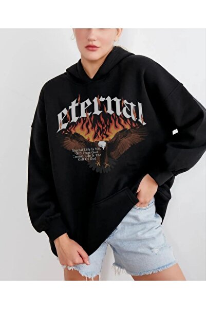 MAYDAY CULTURE Hafif Kesim - Hanorac vintage negru cu glugă cu trei fire /Pro...