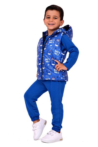 TRENDİMİZBİR Lion King 3-Piece Hooded Vest Set for Baby Boy - Blue