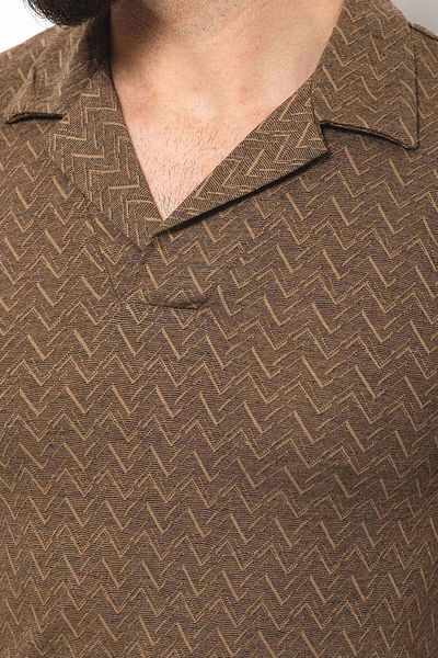 Mcr Patterned Slim Fit Lapel Collar Men's T-Shirt Camel - 36712.22Y