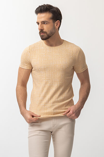Mcr Ανδρικό μπλουζάκι με σχέδιο Slim Fit Crew Neck Beige - 36695.22Y