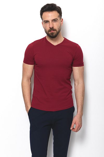 Mcr Plain Super Slim Fit V-Neck Basic Men's T-Shirt Claret Red - 36361.17Y